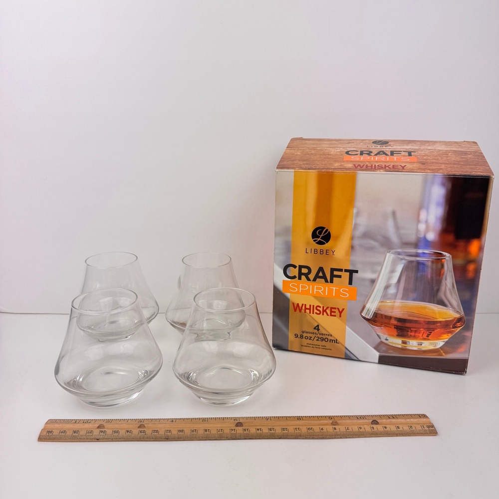 4 Libbey Clear 9.8oz Whiskey Glasses Dishwasher Safe Craft Spirits Orig Box